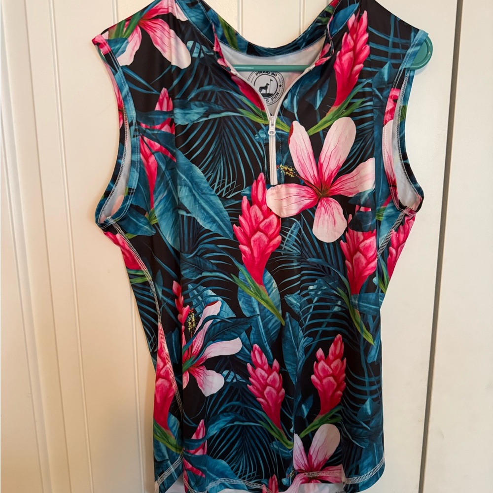 Tropical Floral Women's Tank Top - Pink and Blue